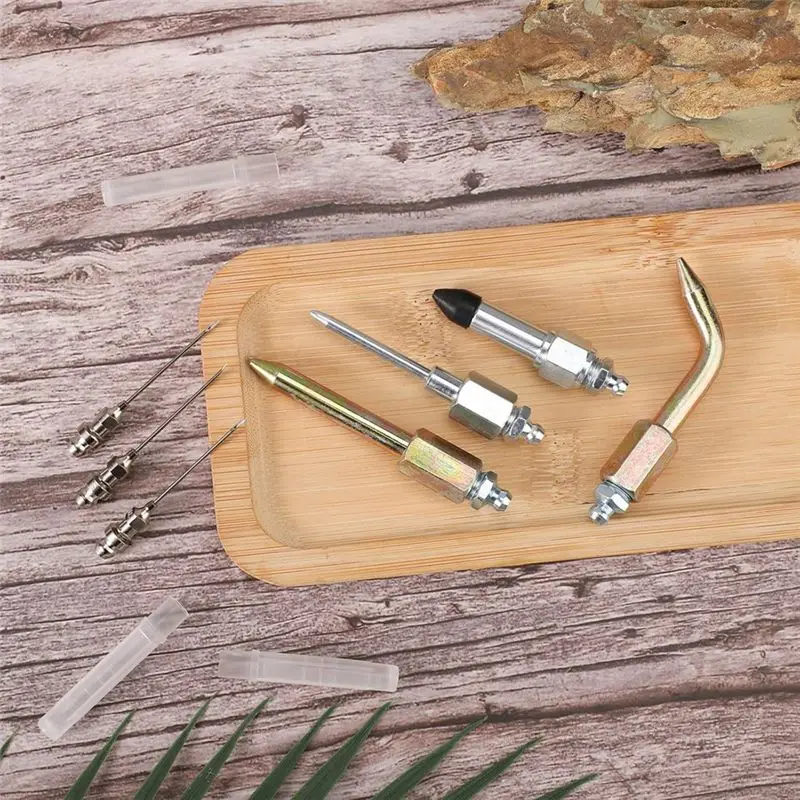 7Pcs Grease Gun Accessory Kit , 3 Grease Nozzles 1 Needle Dispenser Rubber Tip Joint Nipple Straight 1 Needle Elbow Included-AT3