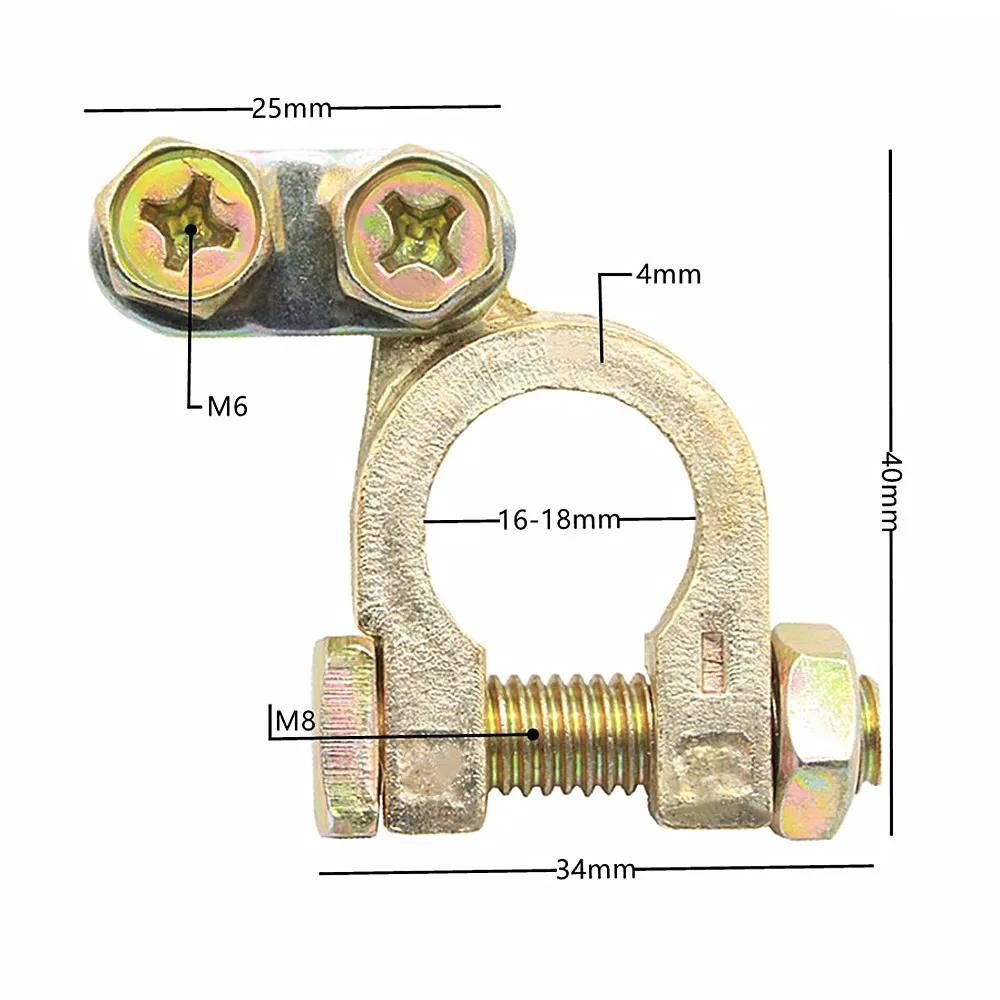 2pcs Small Size 5mm Positive 34mm Negative Car Battery Terminal Gold Plated Universal Auto Metal Battery Terminals