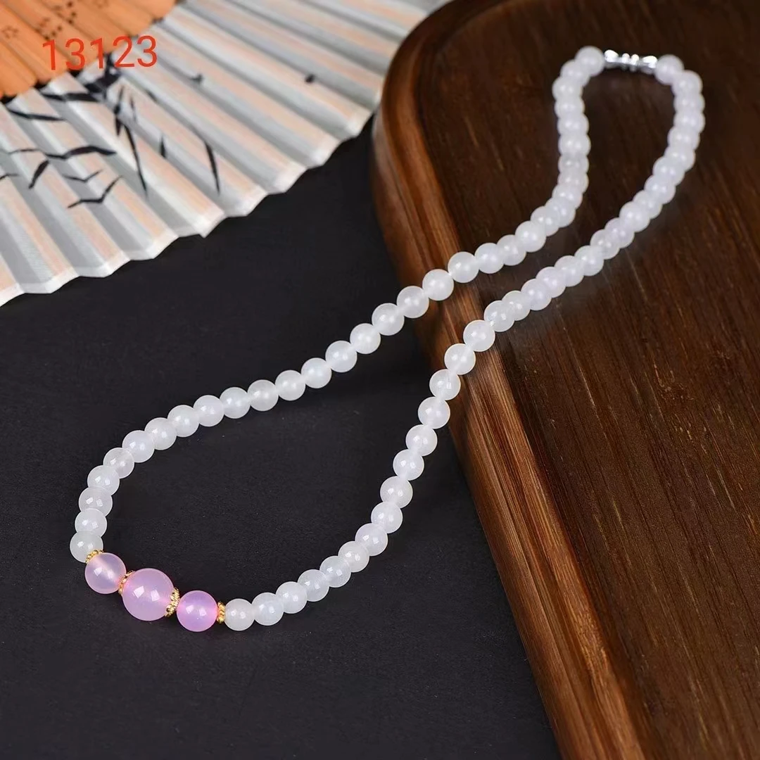 Golden Silk Jade Hand Chain & Necklace Natural Stone Round Bead Chain Women Gemstone Bracelets Charms Jewelry Mother's Day Gifts