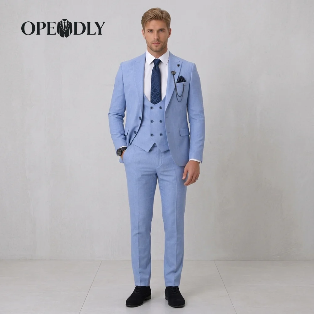 

OPEODLY Men's Slim Fit 3 Piece Tuxedo Suit - One Button Blazer Jacket Vest Pants Set for Formal Wedding And Business Occasions