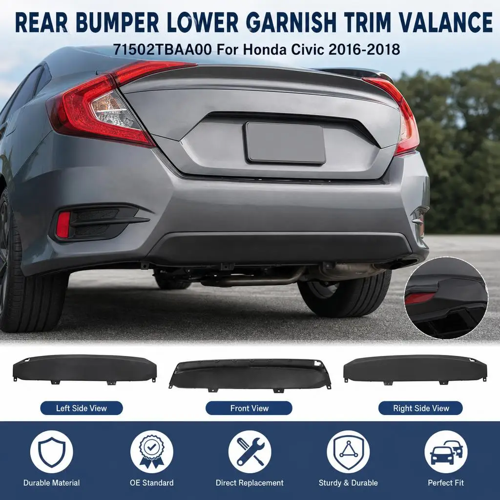 Rear Bumper Lower Garnish Trim Valance Plastic 71502TBAA00 For Honda Civic 2016-2018 Car Accessories New view 7
