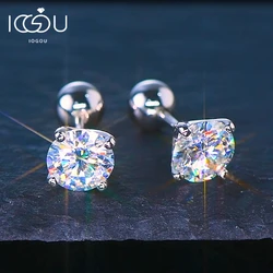 Real 2ctw. D Color Moissanite Stud Earrings for Women and Men 925 Silver Jewelry Round Bead Screw Four Claw Earrings Certificate