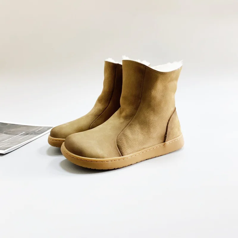 Careaymade-Women's wider toe Sheepskin Wool Integrated Winter Boots Top Layer Cowhide Cotton Shoes Walking Work Travel boots - Image 3