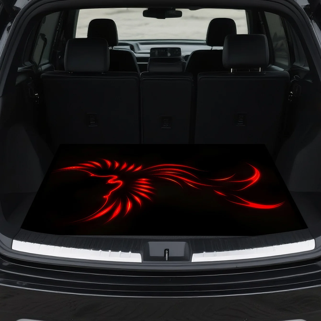 1pc Car Trunk Mat With Red Bird Silhouette Design, Stylish And Durable Interior Protection For Cars, Vans, SUVs, Easy To Clean,
