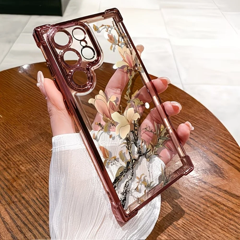 Classical Watercolor Magnolia Four-Corner Anti-Fall Phone Case For Samsung Galaxy S26 S25 S24 S23 S22 S21 Ultra Plus FE Cover view 3