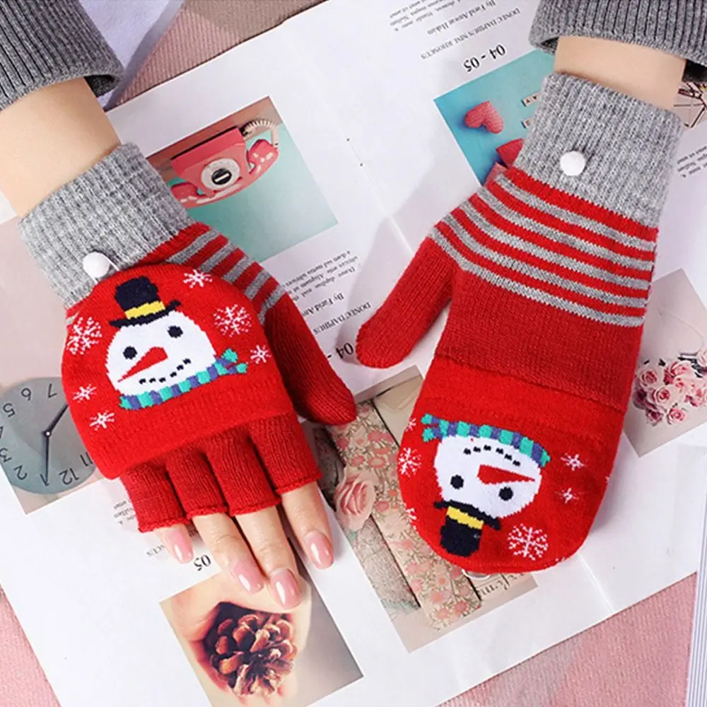 Touch Screen Gloves Snowman Windproof Apparel Accessories Christmas Gloves Autumn Winter Gloves Women Knitted Flip Gloves