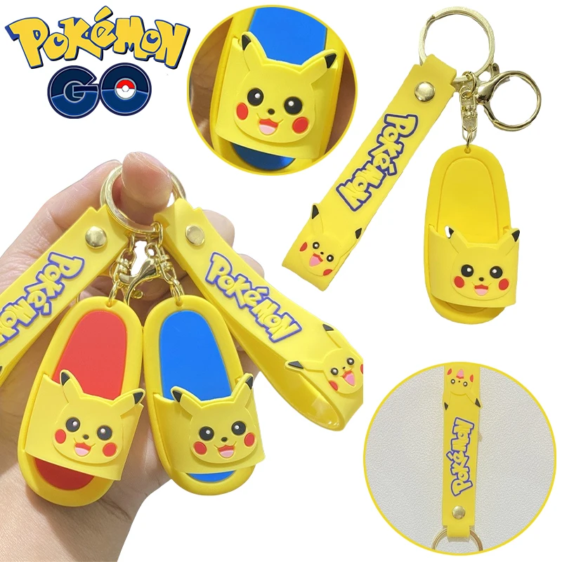 

Fashion Pikachu Slippers Toys Keychain Anime Backpack Bag Decoration Cute Silicone Pendant Key Chain Car Keyring Kids Model Gift