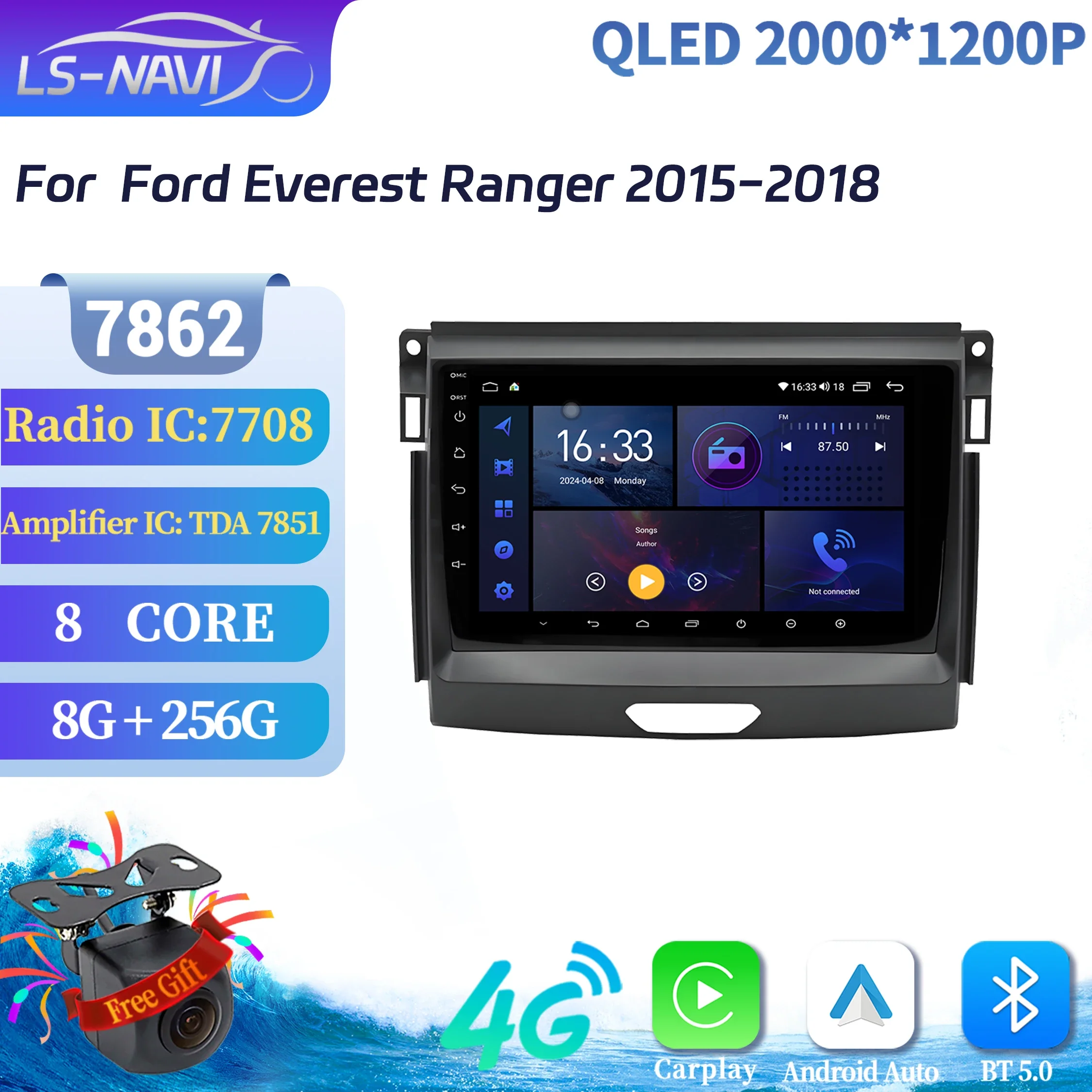 

Android 14 For Ford Everest Ranger 2015-2018 Car Radio Multimedia Navigation Wireless Bluetooth Carplay 8+256 2K QLED Screen