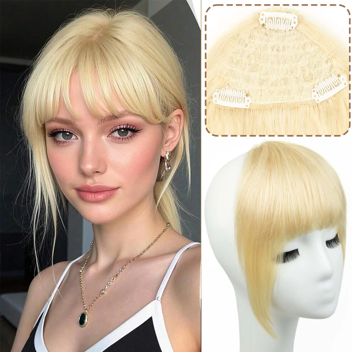 

Накладная челка на заколках из натуральных человеческих волос, французская челка с прядями по бокам, накладные пряди для женщин, передние накладки для волос