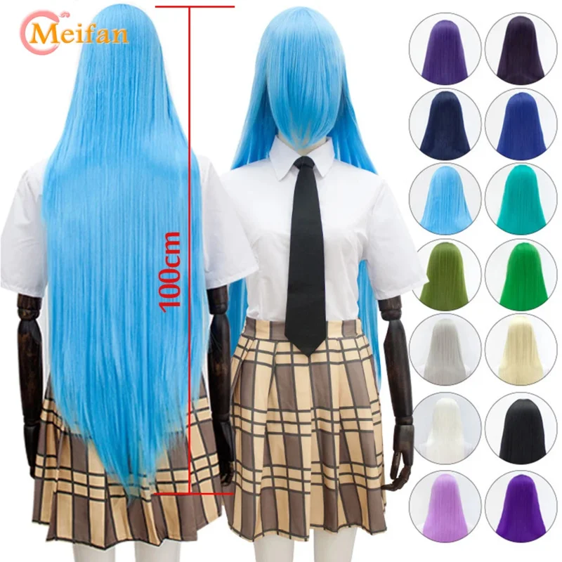 MEIFAN Long Straight Lolita 100CM Wig Synthetic Hair Anime Cosplay Black Brown Pink Purple Wigs for Black/White Women