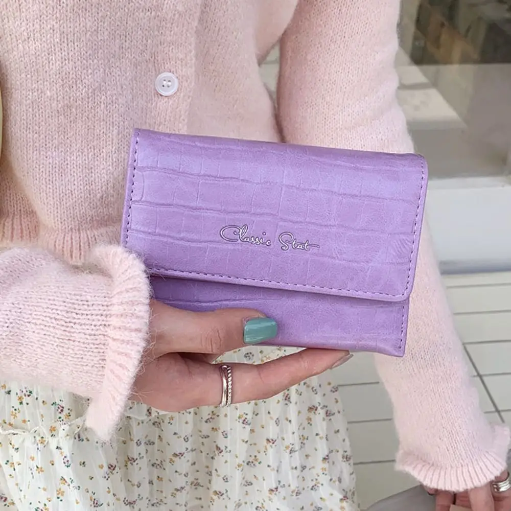 New Small Short Wallet Triple Fold High-capacity Card Holder Solid Color Coin Purse Student