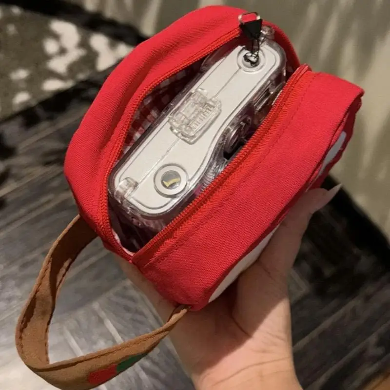 1Pcs Red Apple Camera Storage Bag Travel Embroidered Apple Cosmetic Bag Cute Apple Stitching Square Bag For Instant Cameras