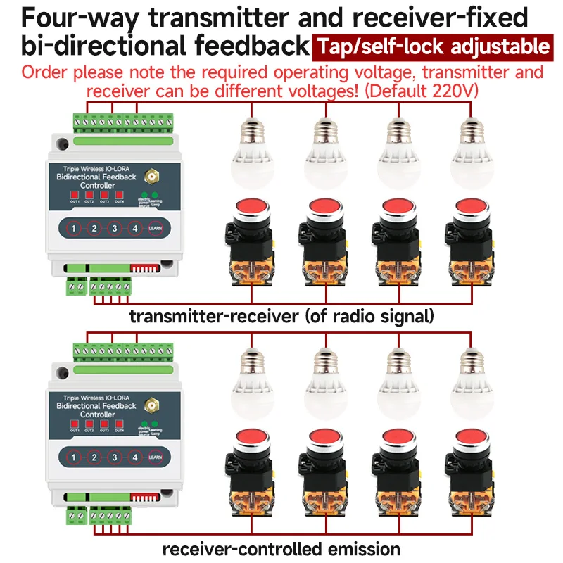 Módulo de Controle Remoto sem Fio io Interruptor Bidirecional do Feedback Plc dc 12v 24v ac 220v 380v