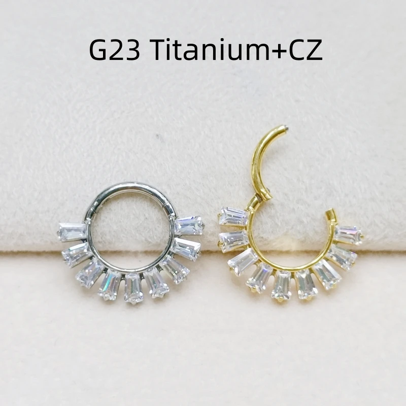 10pcs G23 ASTM F136 Titanium New CZ  Nose Hoop Septum Clicker Ring Earring Lip Ear Tragus Helix Cartilage Body Piercing