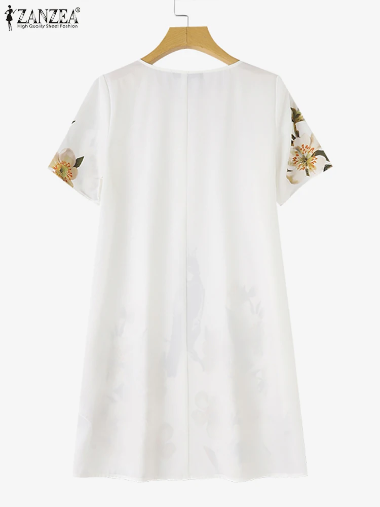 ZANZEA donna abiti con stampa retrò Vintage manica corta Mini prendisole 2024 vacanze estive girocollo abiti Casual femminili Vestidos