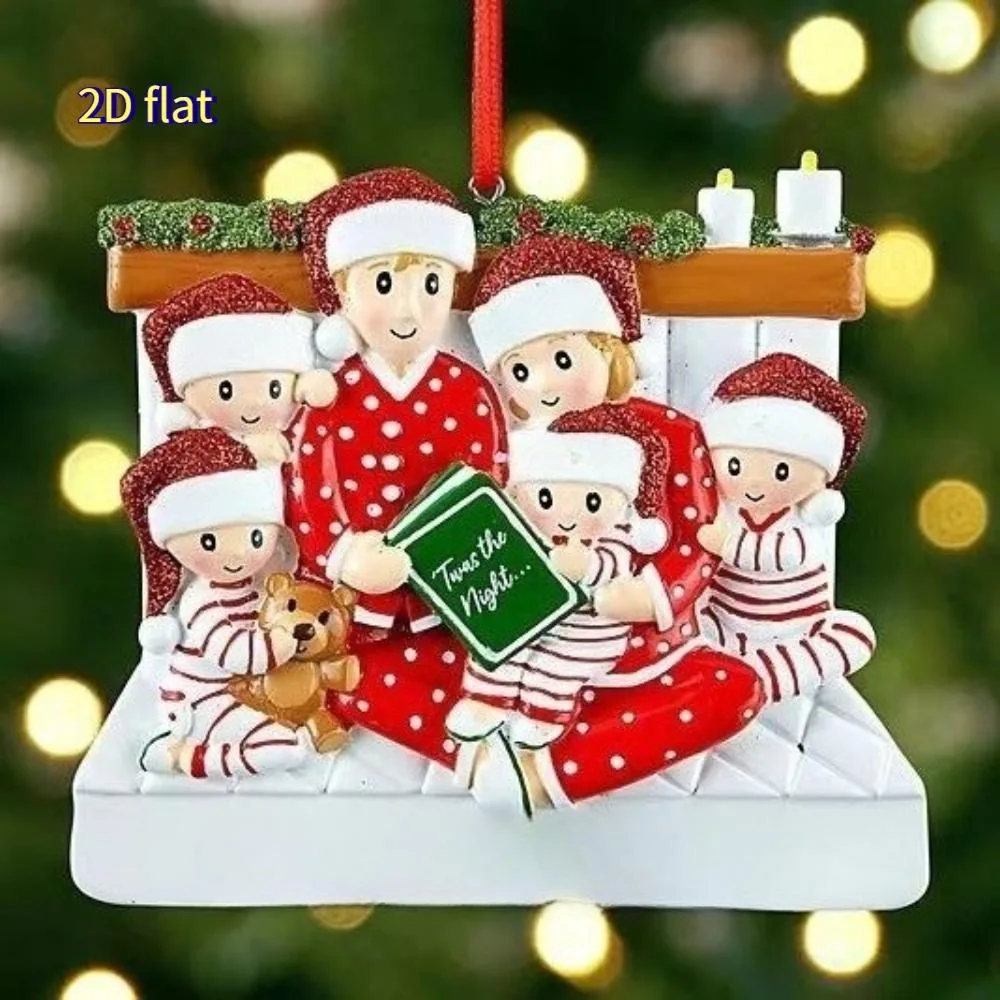 Christmas Resin Ornament Family on The Bed Family Keepsake Christmas Tree Hanging Decoration Xmas Home Decor Festival Party Gift