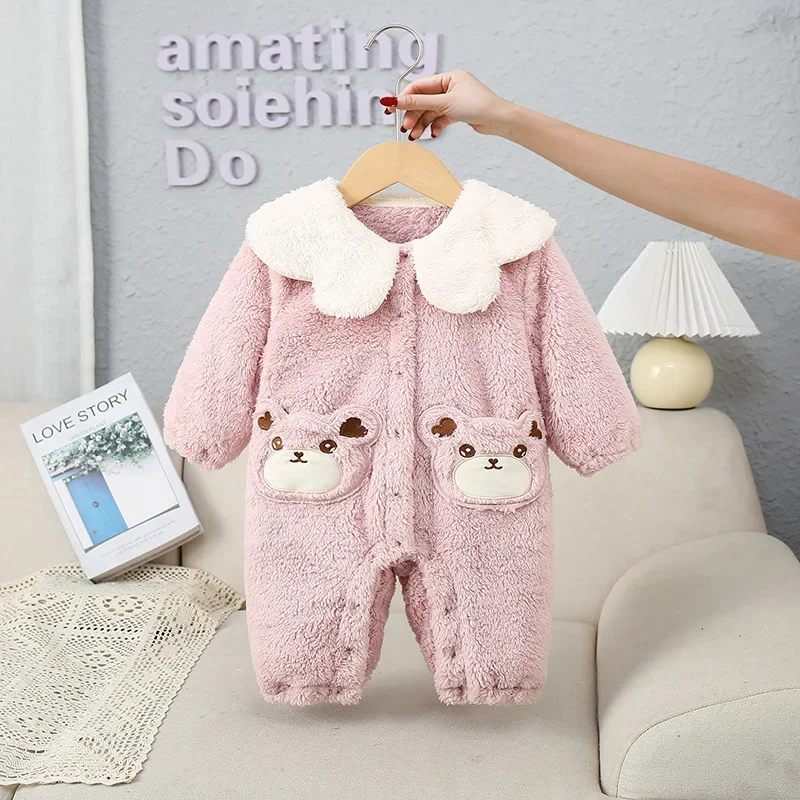 

2024 New Baby Jumpsuit Kids Girls Autumn and Winter Sets for Children Going out to Warm Long Sleeve Clothes Home Climbing Suit