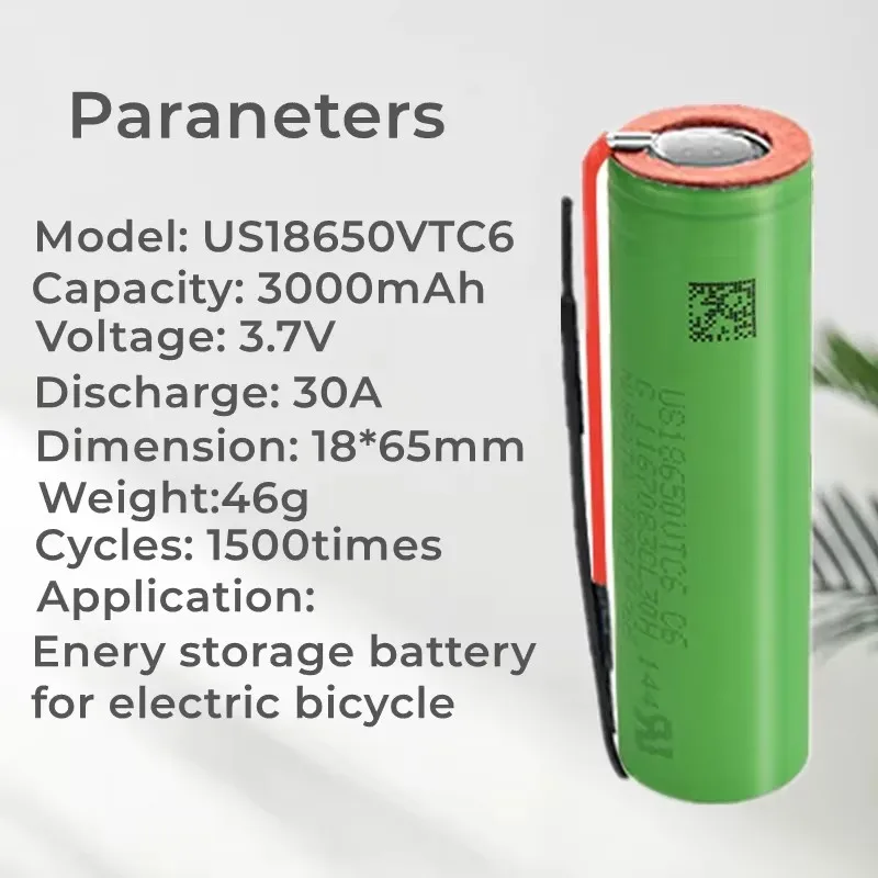 1-20PCS original US18650VTC6 3.7V 3400mAh 18650 battery for us18650 Sony VTC6 30A toy tools flashlight battery +DIY wire