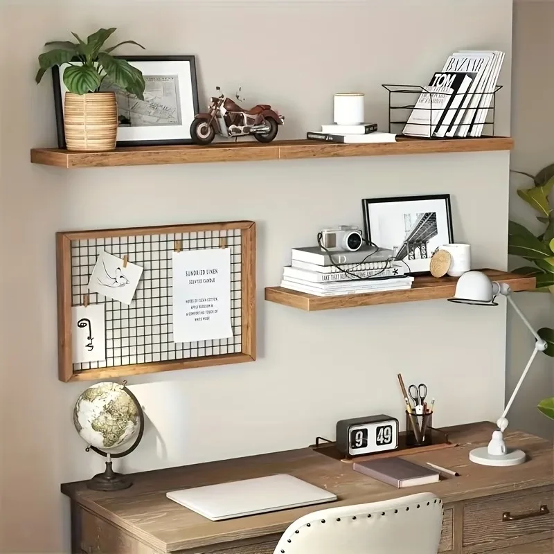 1/2/4Pcs Rustic Solid Wood Floating Shelves - Wall Mounted Storage Display Racks for Bathroom, Living Room, Bedroom and Kitchen