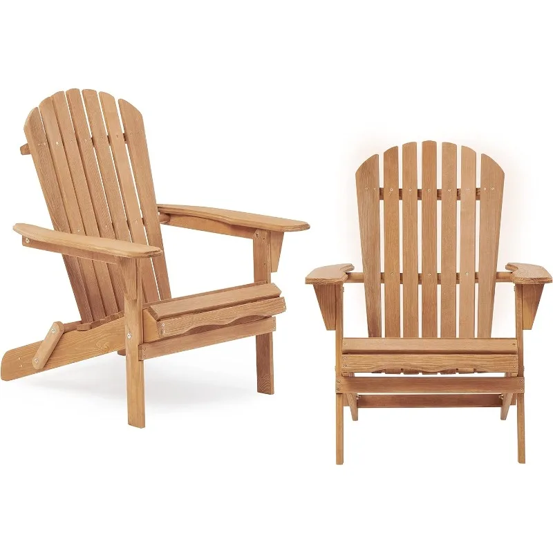 

Wooden Folding Adirondack Chair Set of 2, Half Pre-Assembled Wood Lounge Chair for Outdoor Patio Garden Lawn Backyard Deck Pool