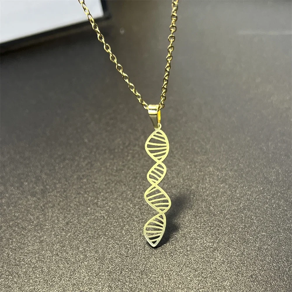 الفولاذ المقاوم للصدأ DNA مزدوجة اللولب قلادة قلادة للرجال جزيئات كيميائية المختنق العلوم مجوهرات المعلم هدية #1