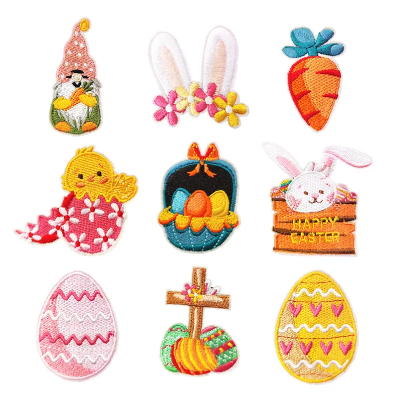 Iron On Easter Patches Cartoon Cute Egg Rabbit For Backpack Shoes Hats Shirts DIY Embroidery Appliques Badge Theroadhesie Patch