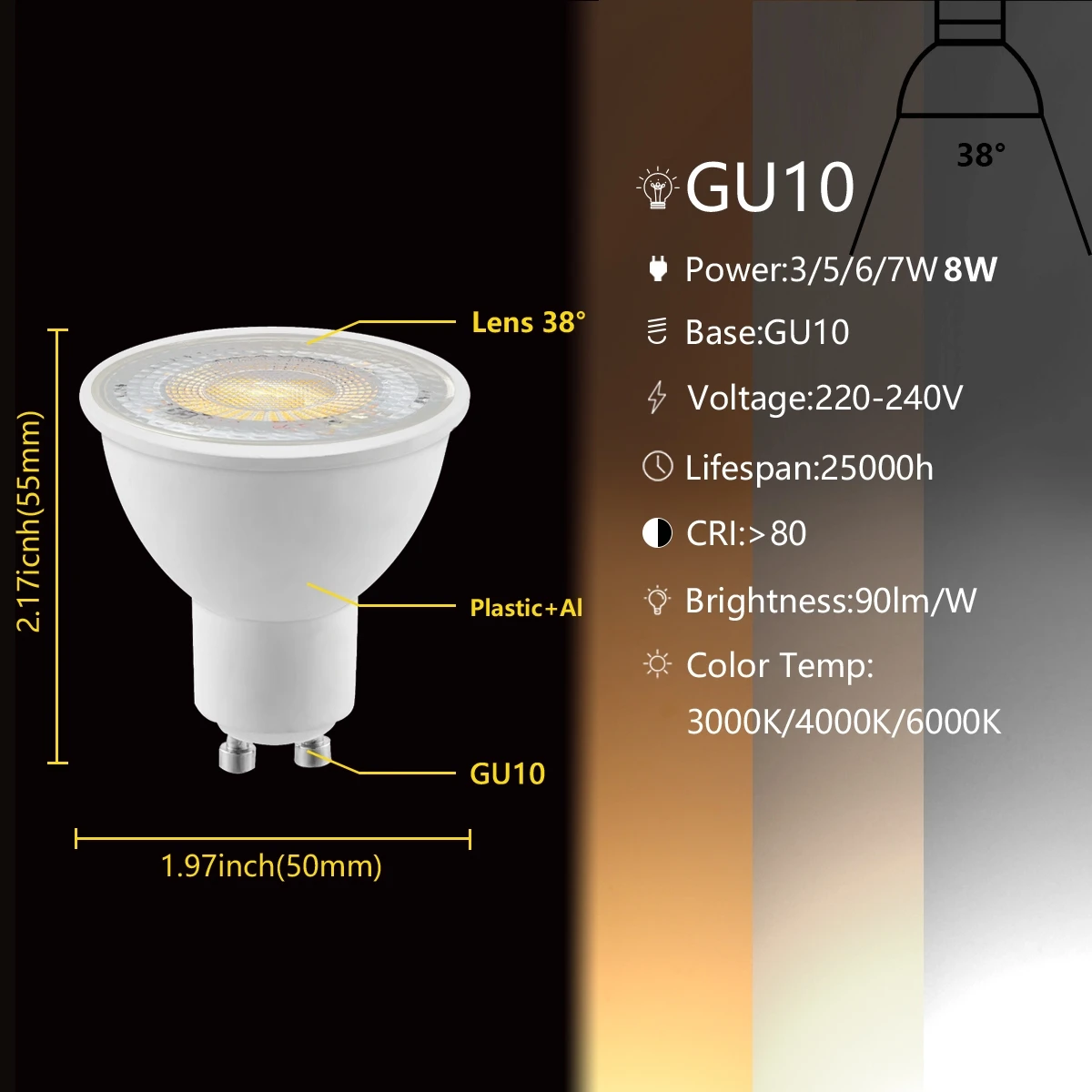 1-10 Buah GU10 GU5.3 Lampu LED Bohlam Sorot 38 Derajat Lampara 220V GU 10 Bombillas Led MR16 Lampada Lampu Sorot 3W 5W 6W 7W