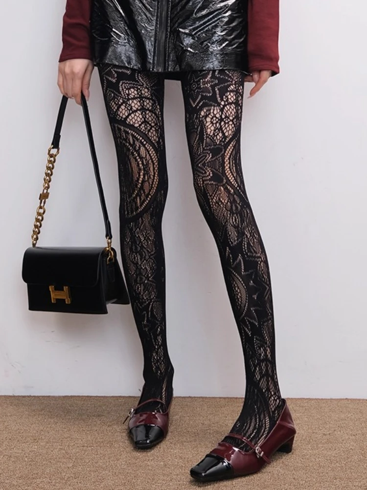 新作西洋風レトロひまわりトーテム柄パンスト、エビルゴス風タイツ、女性用セクシーなプラスサイズジャカードメッシュフィッシュネットストッキング