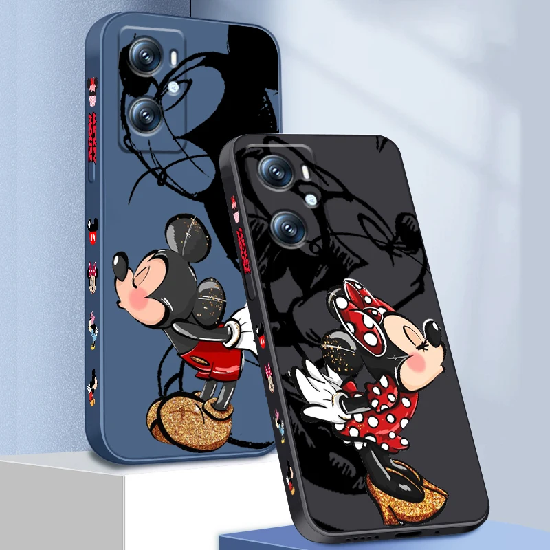 Minnie Mickey Mouse Liquid Left Rope For OPPO Find X6 X5 X3 A98 A96 A94 A93 A77 A76 A74 A72 A57 A53 A16 5G Back Phone Case