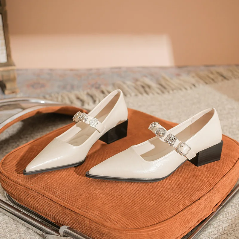 

2025 Fashion Round Head High Heels Shallow Summer Mary Janes Rivet Sweet Casual Elegant Luxury Dating Women's High Heels