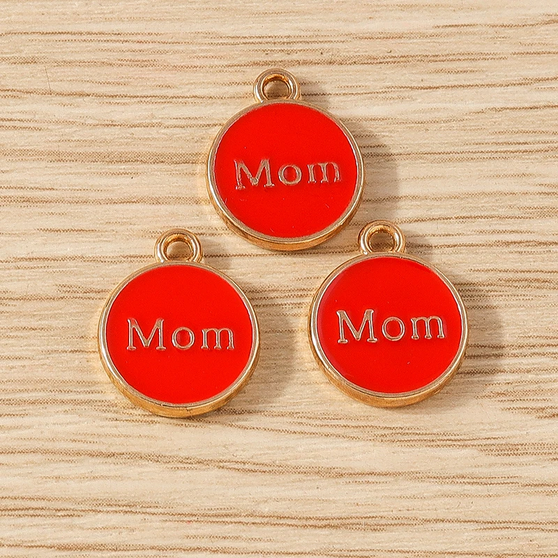 10pcs 11x14mm Cute Colorful Enamel MOM Letter Charms Pendants for Jewelry Making Earrings Necklace Bracelets DIY Crafts Supplies