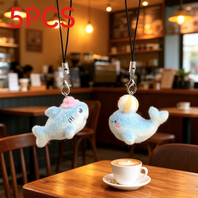 5Pcs 3D Flocked Resin Shark Turtle Keychains Phone Strap Bag Hanging Ornaments Gifts For Couples Friends
