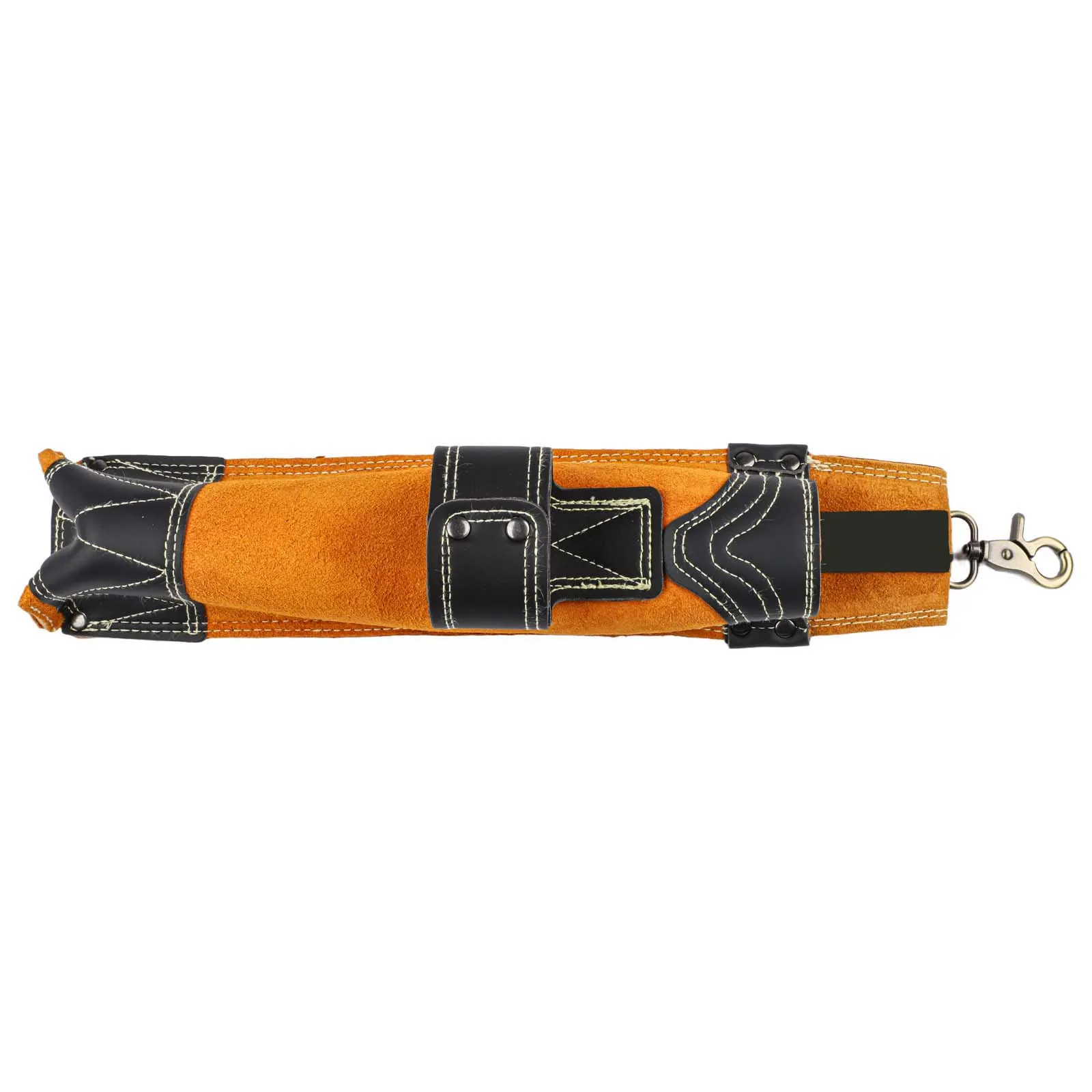 Flame Resistant Welding Rod Bag with Cowhide Leather Construction and Multiple Rivet Reinforcements for Durability