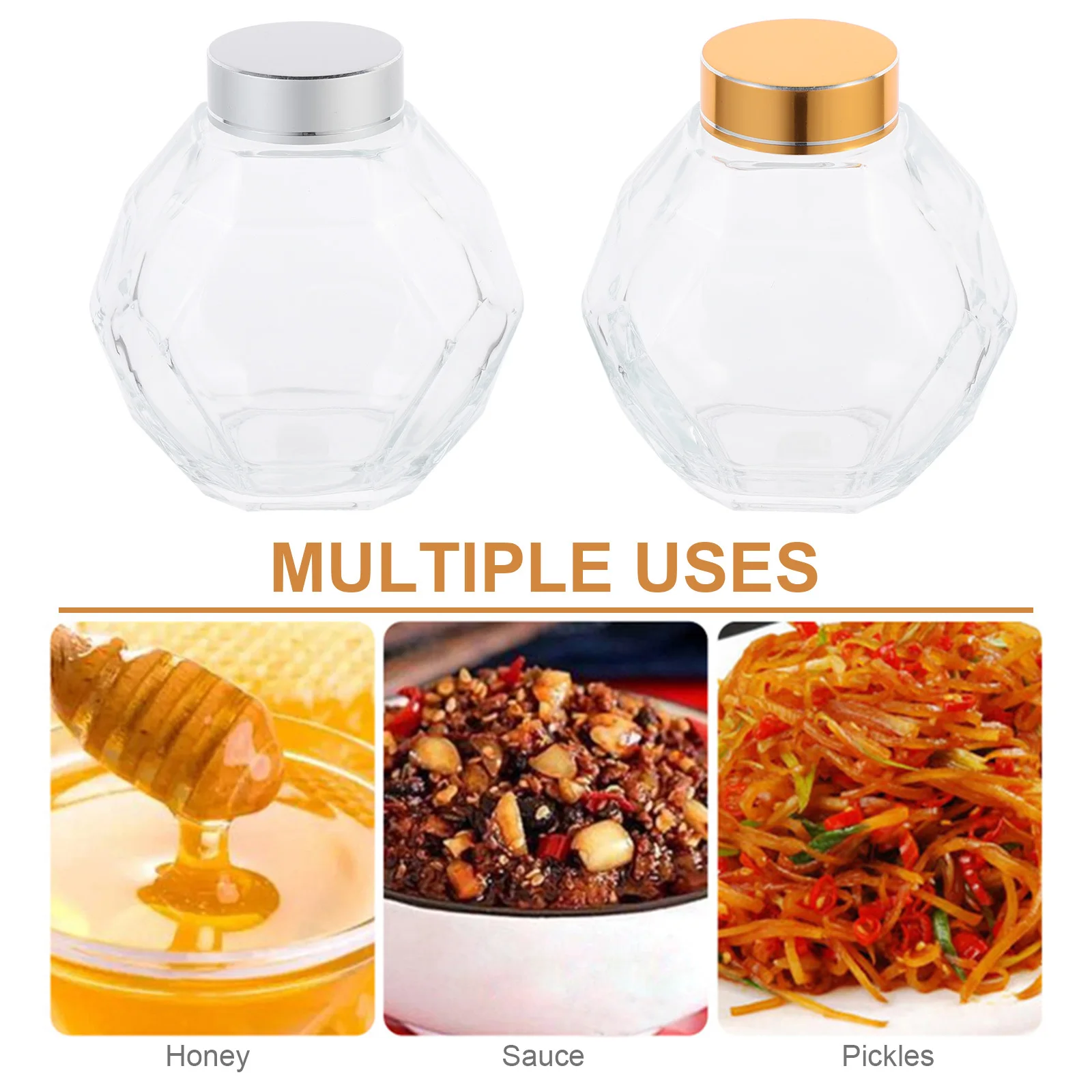 

2Pcs Hexagonal Clear Honey Jar Glass Kitchen Storage Transparent Bee Honey Bottle Sealing Glass Jar Clear Jars