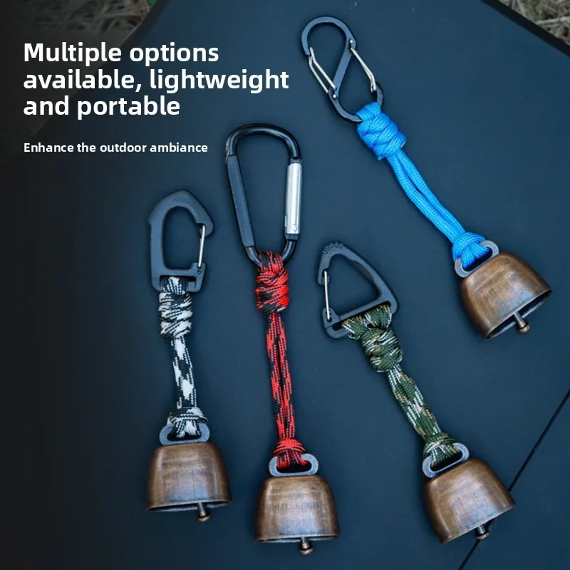 Portable Bear Bell for Hiking Camping, Metal Warning Bell with Braided Rope & Hanging Carabiner, Outdoor Backpack Accessory