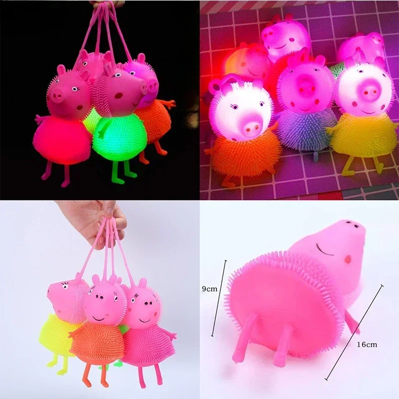 Peppa Pig Glowing Fur Ball Squeeze Slap Cute Cartoon Bouncy Ball Flash Decompression Vent Ball Kawaii Gift