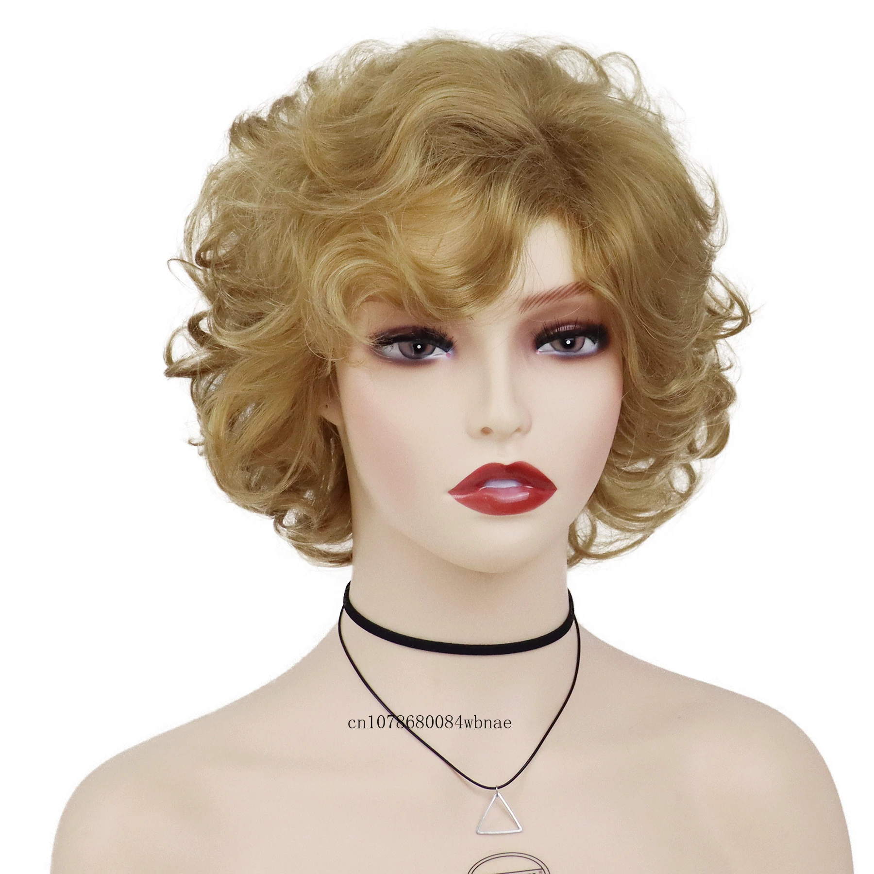 Classic Curly Blonde Wig Natural Synthetic Hair for Women Fluffy Short Wavy Wigs with Bangs Heat Resistant Fiber Daily Party Use