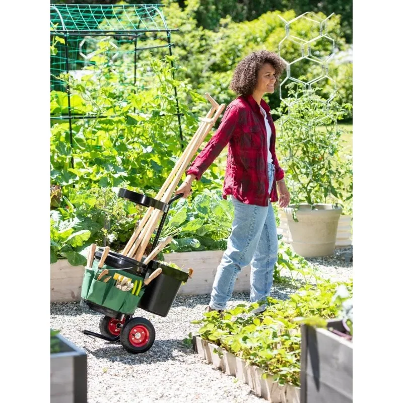 Heavy Duty Mobile Tool Storage Caddy - All in One Easy-Roll Garden Tools Utility Cart Carrier -Includes 5-Gallon Bucket & Fabric