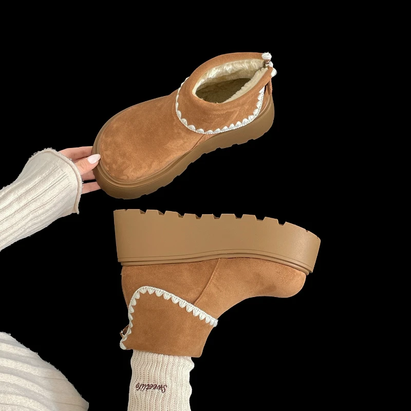 

Новинка 2023 года, зимние женские зимние ботинки на массивном каблуке на платформе, сохраняющие тепло, теплые хлопковые короткие ботильоны, обувь Zapatos Mujer