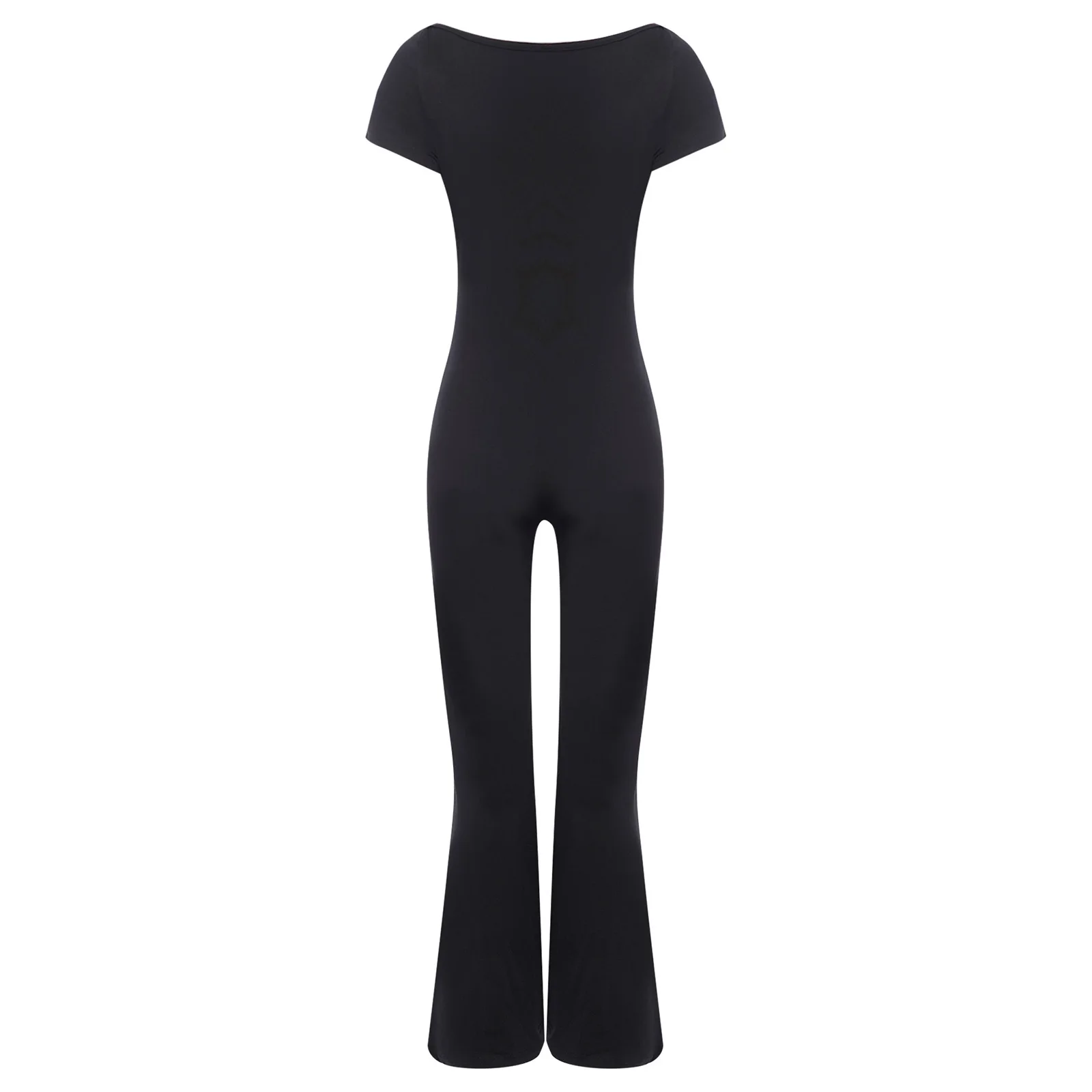 Women's Yoga Jumpsuit Bowknot Lace Cup Athletic Jumpsuit Low-Cut Short Sleeve Slim-Fit Solid Color Bodysuit Workout Sportswear