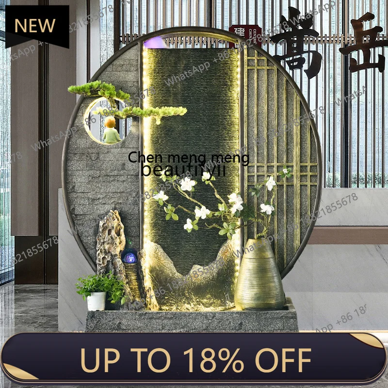 

P178 New Chinese-style double-sided circular flowing water ornament, with pine scenery, creates a Zen atmosphere at home