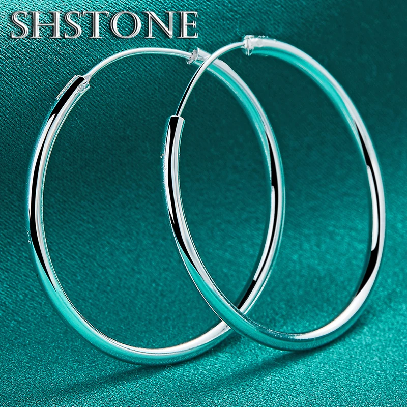 Temperament Elegant 925 Sterling Silver 35mm Large Circle Hoop Earring For Women Wedding Birthday Party Fine Jewelry Accessories