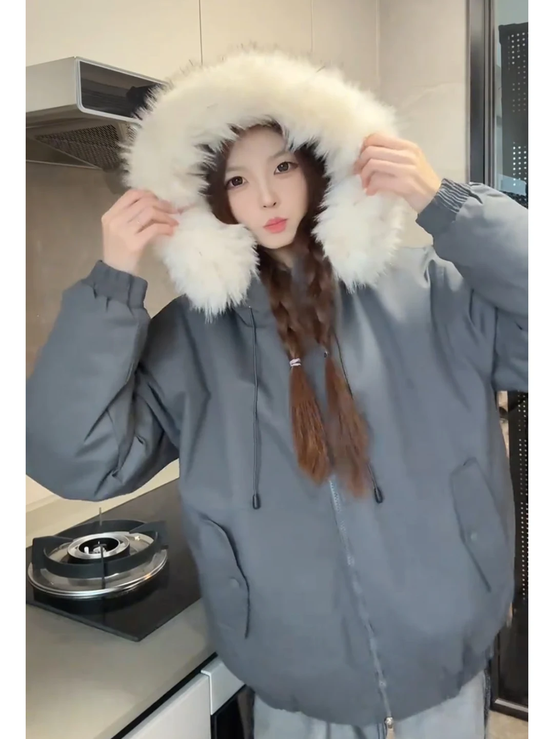 

Deep ey Thiened Winter Cotton Jaet Men's Parka Sle ort Coat with Hood Large Fur Collar Warm Casual Outerwear