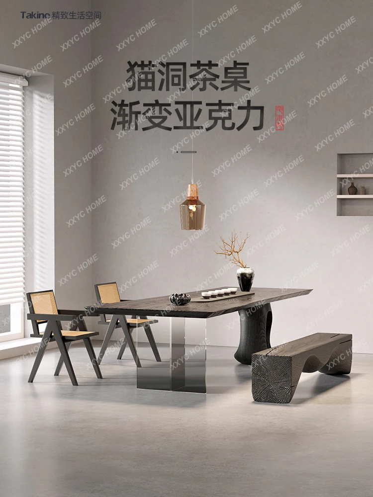 Carbonized Black Tea Table Ash Large Board Tea Making TableDining Table