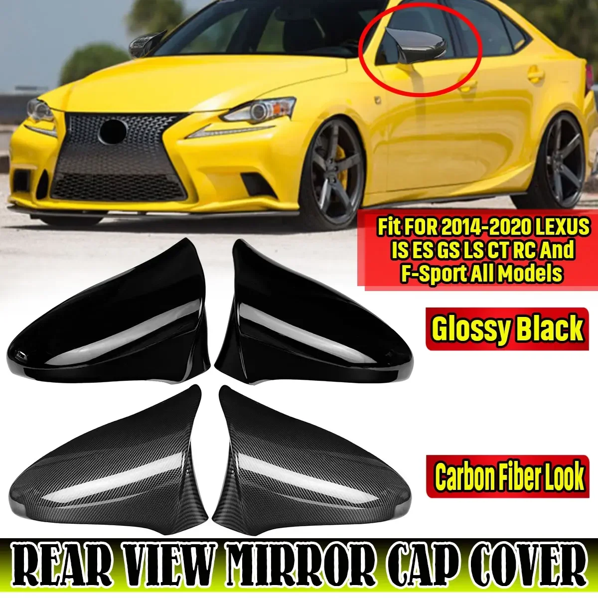 Pair Car Side Rearview Mirror Cover Cap For LEXUS IS ES GS LS CT RC F-Sport LHD 2014-2020 M Style Rear View Mirror Cap Body Kit