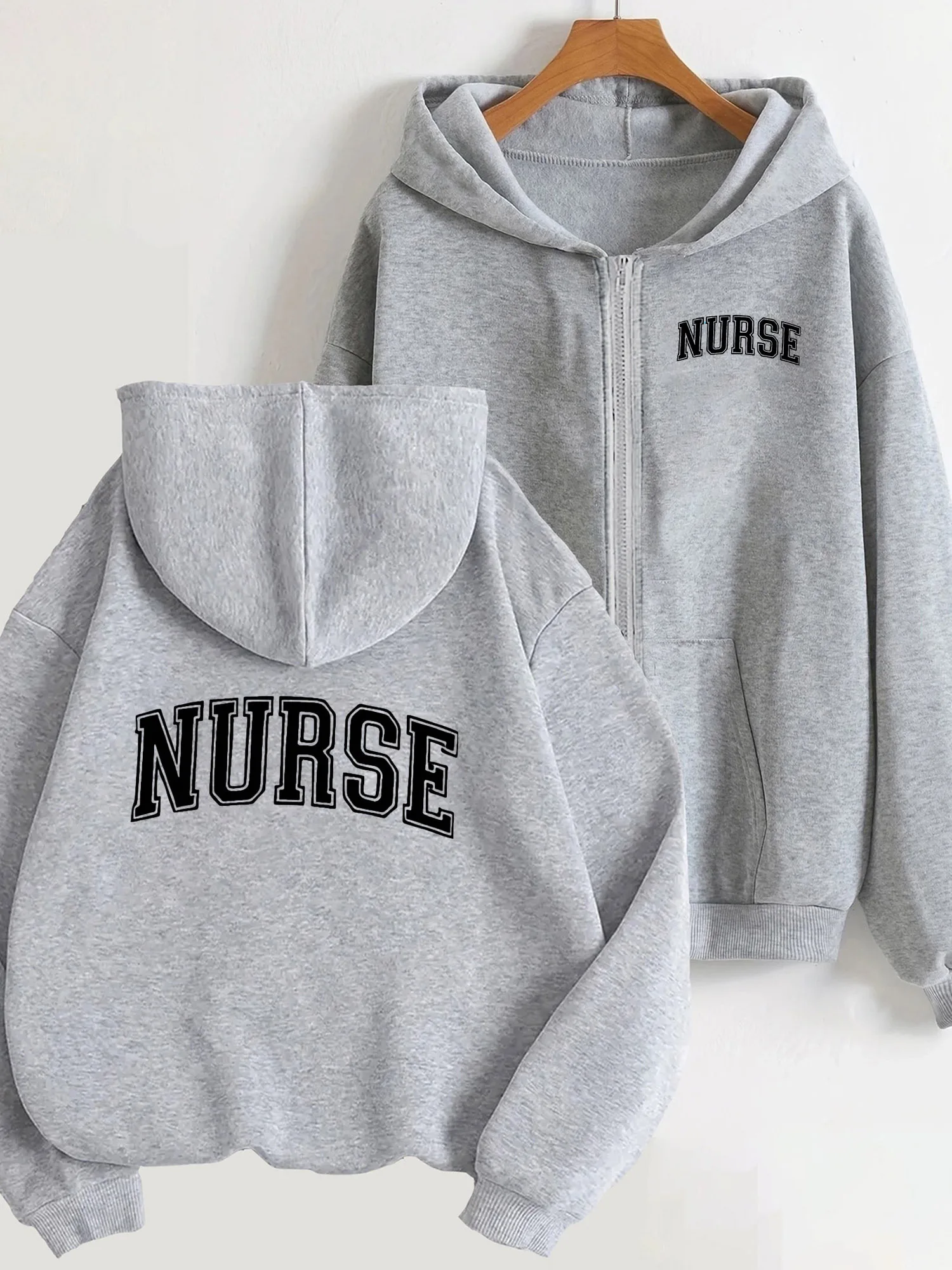 Women'S Letter Nurse Cartoon Pattern Sweatshirt Women's Zipper Hoodies Fleece Jacket Hoody Sweatshirt Pullover Coat All-Season
