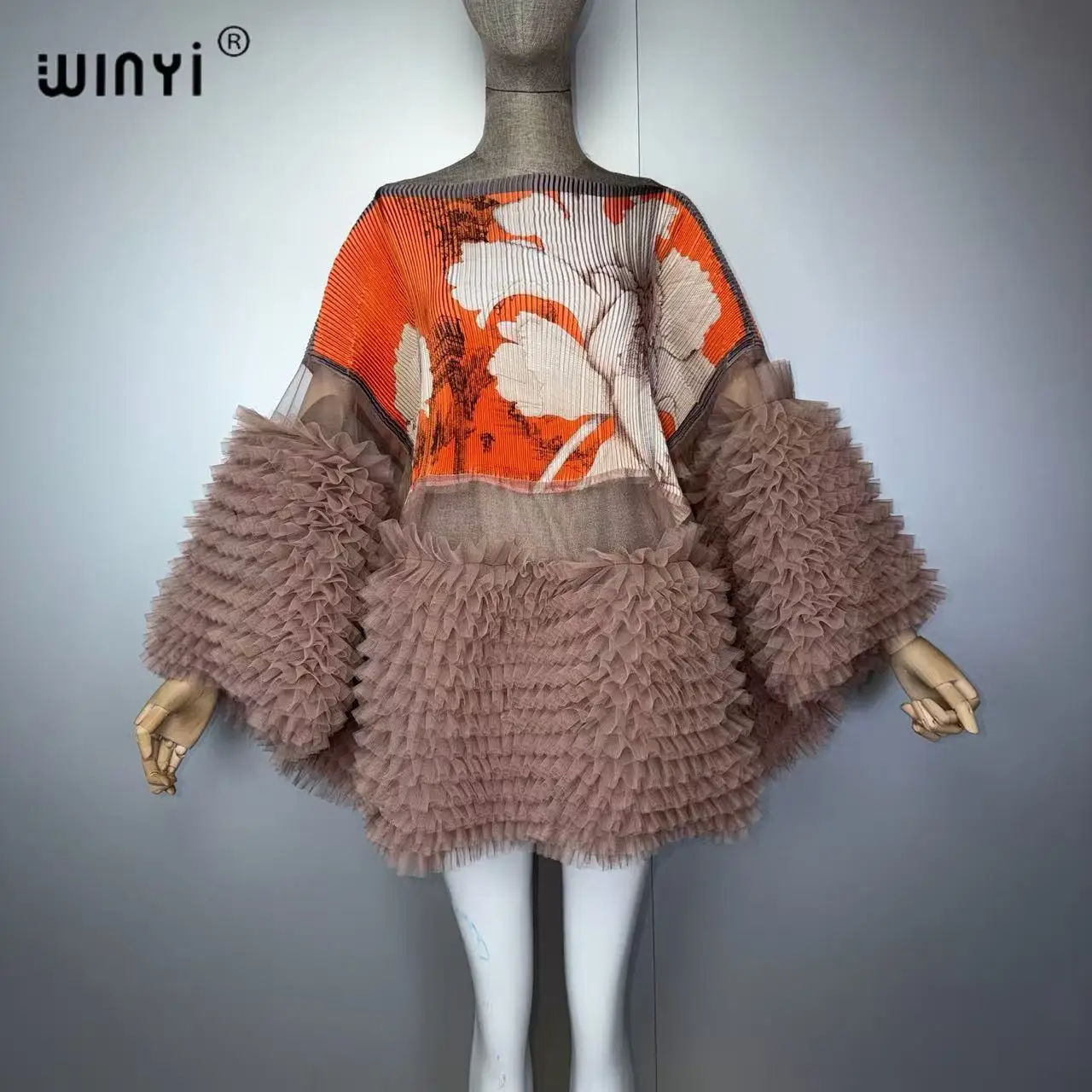 WINYI Women's Pleated Elastic Casual Top Cape Jacket Summer Poncho Beach Cover up Cloak Evening Dress African Style