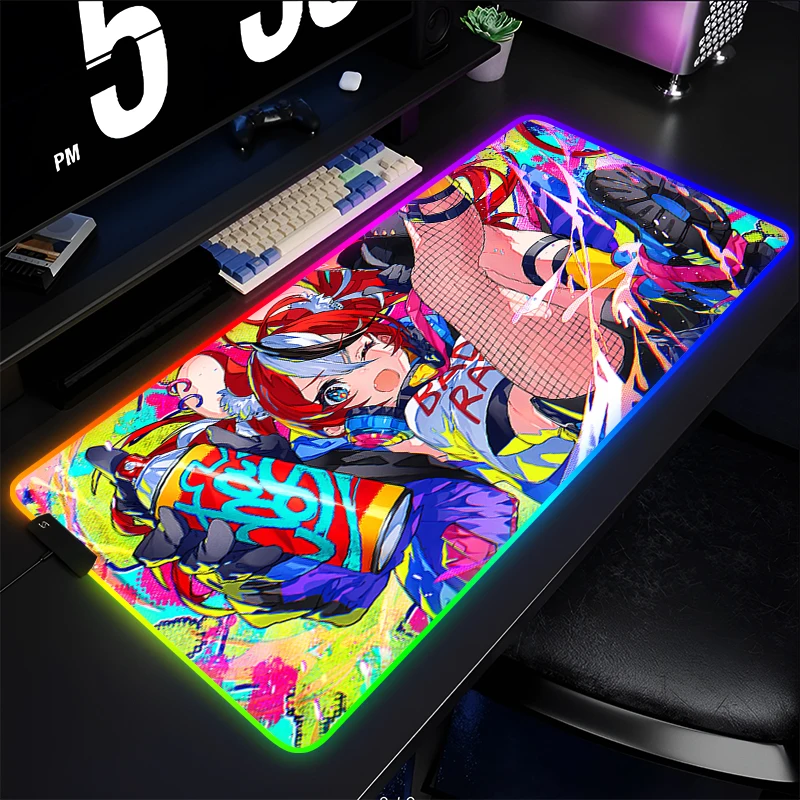 

LED Mouse Pad Anime Gamer Gaming Accessories Kawaii Keyboard Pad PC Computer Hololive Hakos Baelz Desk Mat RGB Luminous Mousepad