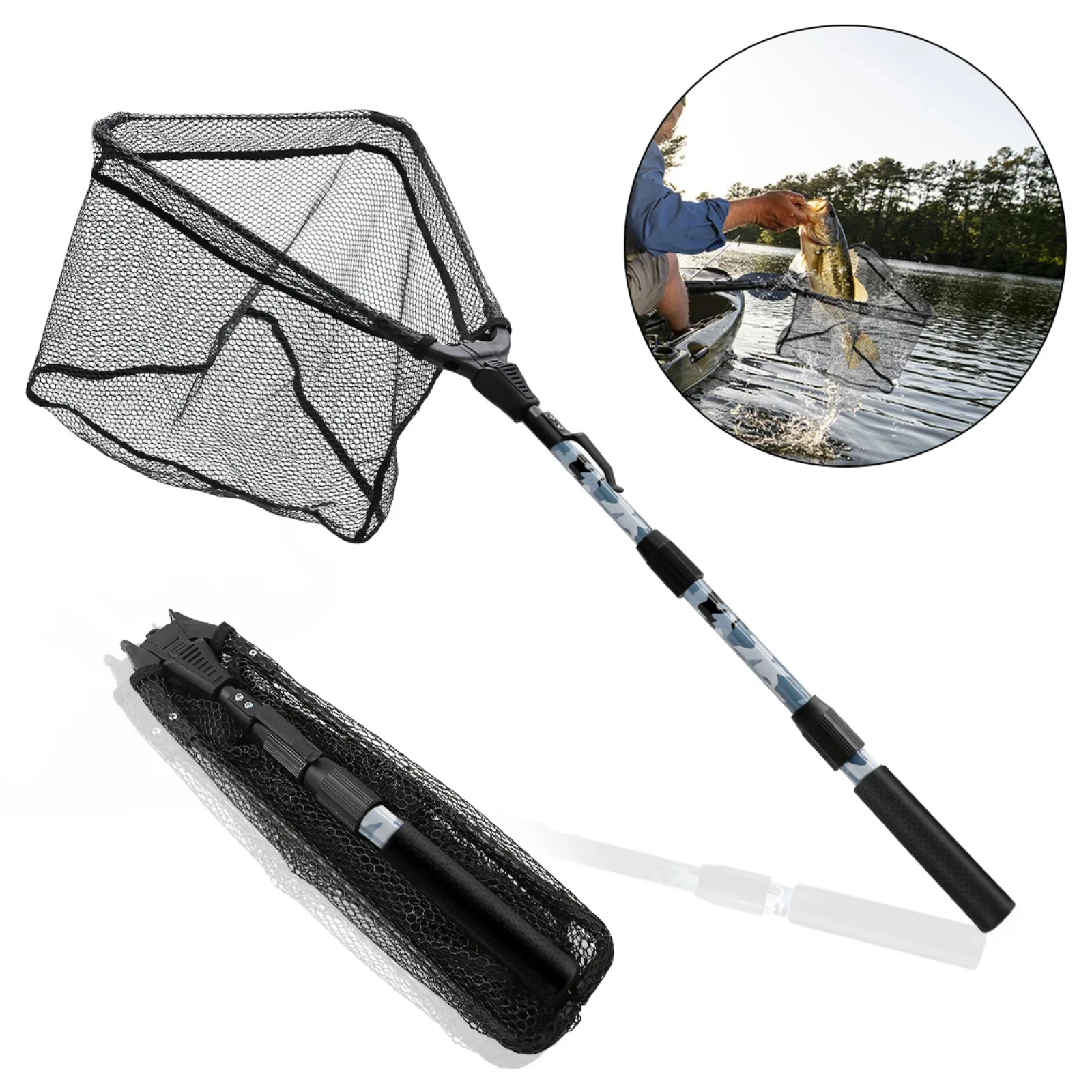 

SANLIKE Folding Fishing Nets Portable Retractable Fibreglass Pole Handle Nylon Nets For Carp Fishing Tackle Catch Release