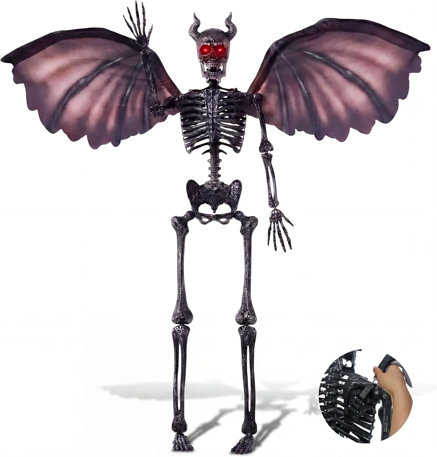 5FT Halloween Devil Skeleton Decoration, Full Body Life-Size Poseable Skeleton Featuring Realistic Bones and Movable Joints, Giant Halloween Skeletons Decor for Haunted House Prop, Spooky Party Decor